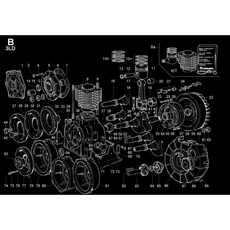 3LD 450 - BIELLA/PISTONE/CILINDRO/ALBERO GOMITO/VOLANO/BASAMENTO/FLANGIATURA/PIEDI - B