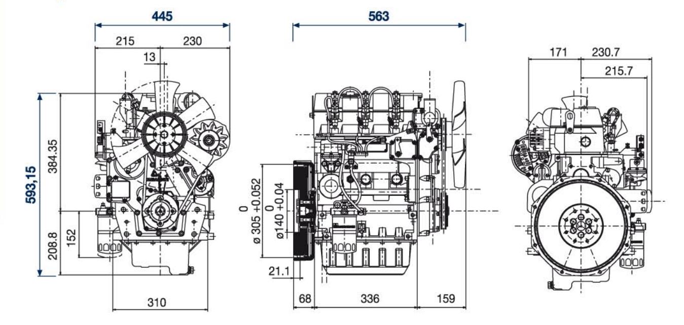 Dimensioni motore Lombardini LDW 1603
